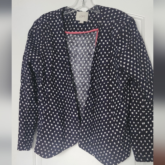 LOFT Women's Navy and White Polka Dot Blazer - Picture 1 of 5